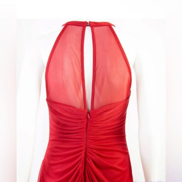 David’s Bridal Red Maxi Evening Gown Size 10 Ruched Sleeveless Keyhole Back - Picture 5 of 8
